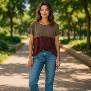 M+M+ Size S or M See Pics Brown Burgundy Top Shirt